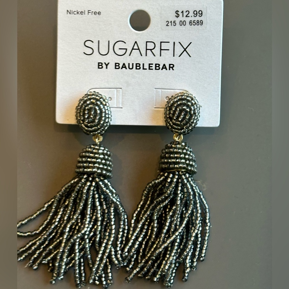 BN Gunmetal Beaded Tassel Earrings